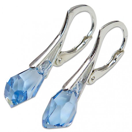 Stříbrné náušnice s krystalem Swarovski Polygon Aquamarin