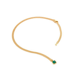 Pozlacený náhrdelník Hot Diamonds X Gemstones se zelený achátem DN197